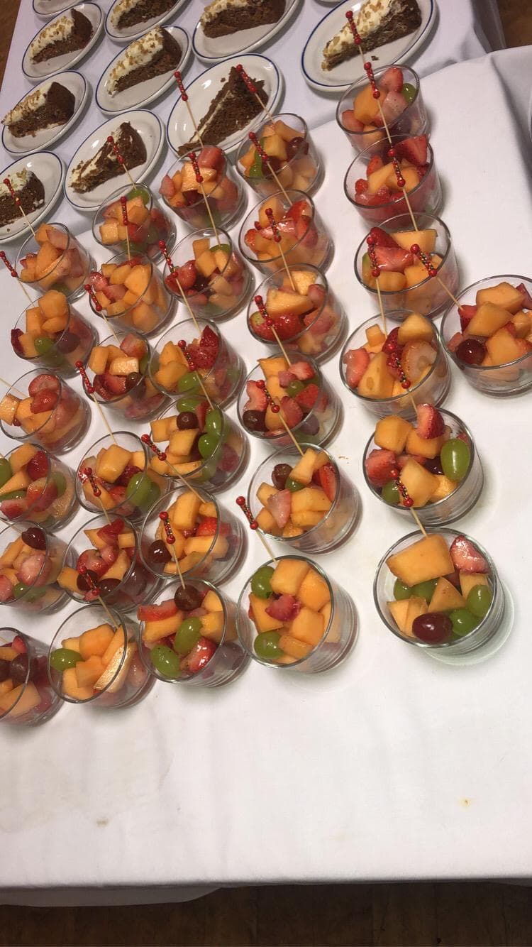 Event catering team setting up for service